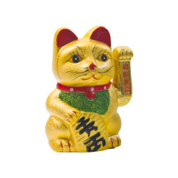 Gato chino dorado. 17,5 cm
