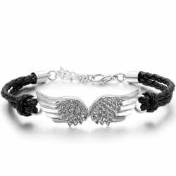 Pulsera con alas de ángel negro y plata